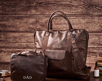 Personalized Vegan Leather Garment Bag with Toiletry Bag, Gift Set