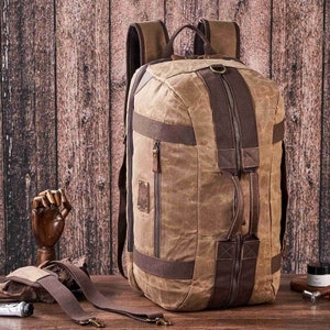 Personalized Waxed Rucksack Convertible Duffel Bag, Waterproof Canvas Duffel bag, Weekender Backpack, Best Man Gift for Him, Christmas Gift