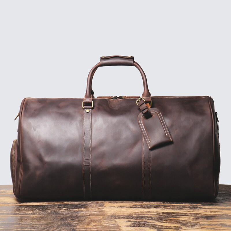 Personalized Leather Duffle Bag With Shoe Compartment, Large Weekend