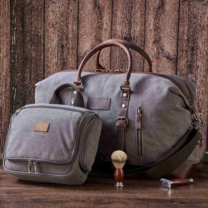 Personalisierter Duffel Bag mit hängendem Kulturbeutel aus Canvas, Reisetasche-Set, Groomsmen-Geschenkbeutel-Set, Trauzeugen-Geschenk, Vatergeschenk