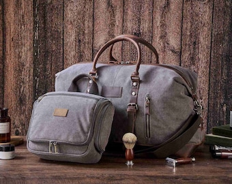 Personalized Canvas Duffel Bag Set with Hanging Toiletry Bag