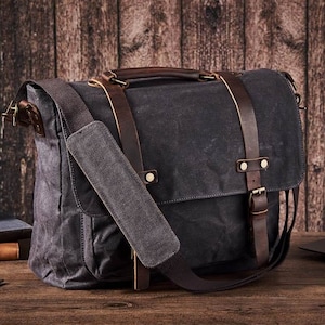 Waterproof Waxed Canvas Briefcase, Men Messenger Bag, 15.6 Inch Laptop Bag, Large Satchel Shoulder Bag, Best Gift for Him, Christmas Gift