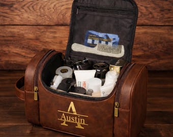 Personalized Groomsmen Toiletry Bag, Custom Name PU Leather Dopp Kit, Wedding Gift for Groomsman