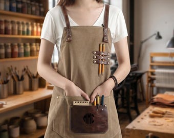 Custom Barista Barber Tool Apron, Personalized Work Canvas Apron