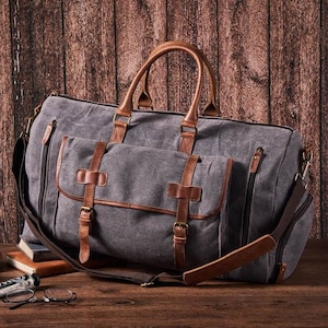 Canvas Seesack, Weekender Reise Urlaub Ferien Tasche, Overnight Duffle Bag mit Schuhfach, Trauzeuge Geschenk für Ihn, Weihnachtsgeschenk