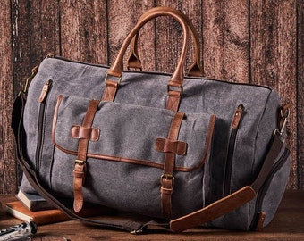 Canvas Weekender Duffel Bag, Leather Accents, Shoe Compartment