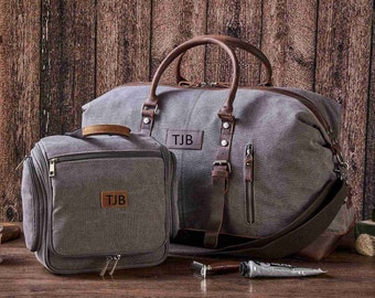 Personalized Canvas Dopp Kit and Duffel Bag Set, Monogrammed Gift