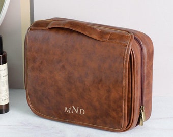 Water-resistant Vegan Leather Toiletry Bag, Personalized Hanging Travel Organizer Bag 3 in 1, Groomsmen Gifts for Him, Father's Day Gift