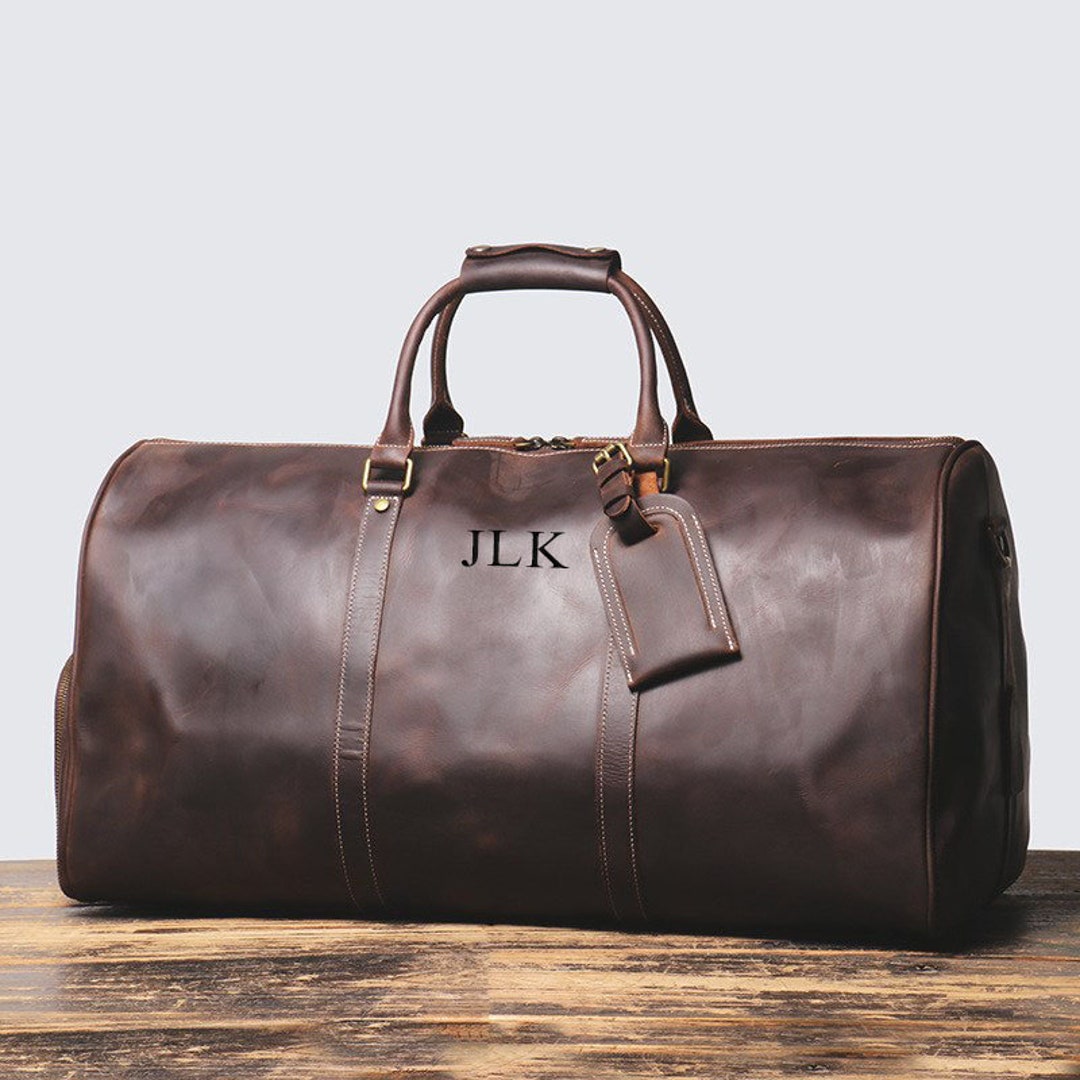 Personalized Leather Duffle Bag With Shoe Compartment, Large Weekend