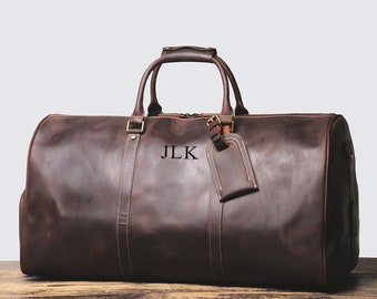 Borsone in pelle personalizzato, scomparto per scarpe, borsa da viaggio per il weekend