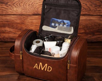 Personalized Groomsmen PU Leather Dopp Kit, Hanging Toiletry Bag