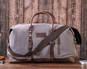 Personalized Canvas Duffel Bag, Leather Accents, Travel Holdall