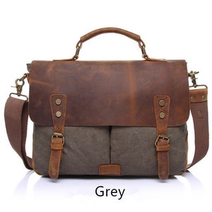 Bolso mensajero de lona personalizado, maletín de lona de cuero vintage, bolso bandolera de hombro, bolso para computadora portátil, cartera para hombres, regalo para él imagen 8