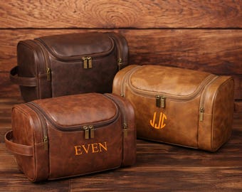 Personalized PU Leather Dopp Kit, Vintage Travel Toiletry Bag