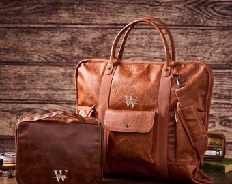 Personalized Vegan Leather Garment Bag Set with Toiletry Bag