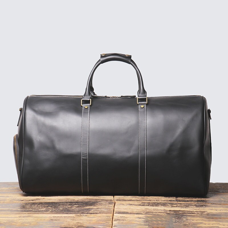 Personalized Leather Duffle Bag With Shoe Compartment, Large Weekend