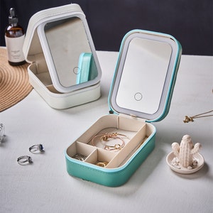 Bolsa de maquillaje personalizada con espejo LED de 3 colores, organizador de maquillaje LED portátil, joyero, organizador de maquillaje impermeable, el mejor regalo para ella