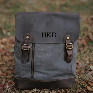 Personalized Waxed Canvas Leather Backpack, Large Travel School Backpack,  Laptop Rucksack