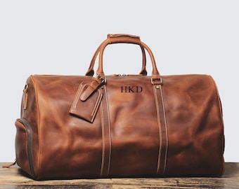 Personalized Leather Duffle Bag, Groomsman Gift, Overnight Travel Bag