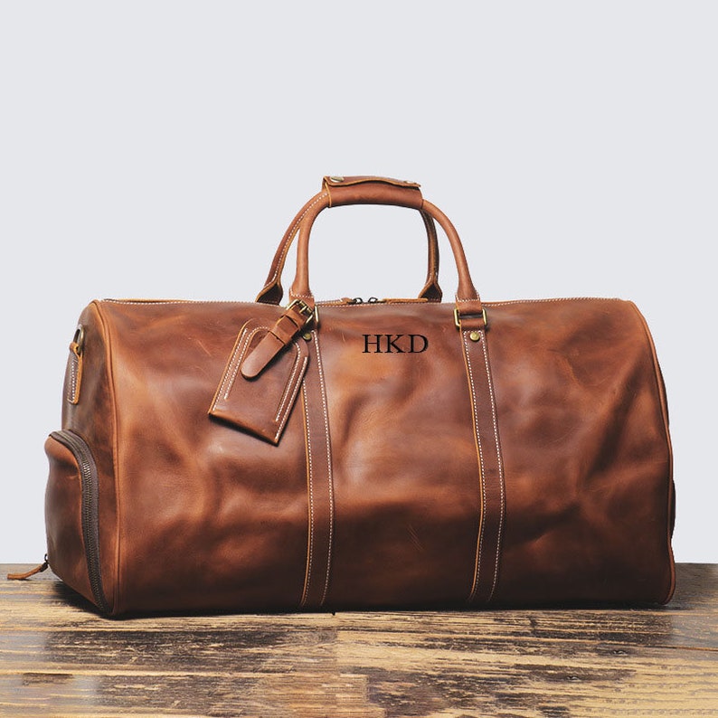 Personalized Leather Duffle Bag With Shoe Compartment, Large Weekend