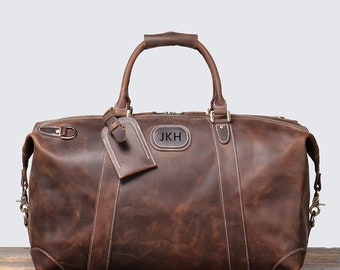 Personalized Leather Duffel Bag, Full Grain Travel Bag, Groomsmen Gift