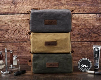 Personalized Waxed Canvas Dopp Kit, Groomsmen Gift Bag