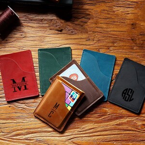 Groomsmen Gift Leather Card Houder, Gepersonaliseerde Lederen Kaart Portemonnee, Gegraveerde Card Case Portemonnee, Vader's Gift, Vader Cadeau, Cadeau voor Hem
