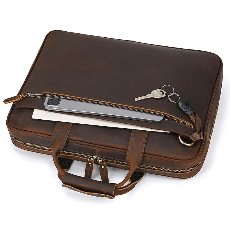 Personalized Business Leather Briefcase, Vintage Leather Work Laptop ...