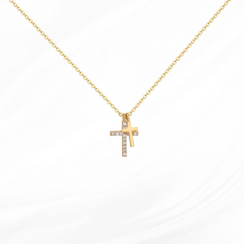 Dual Kreuzkette christlich Gold 18k für Frauen Mädchen Jungen Männer unisex