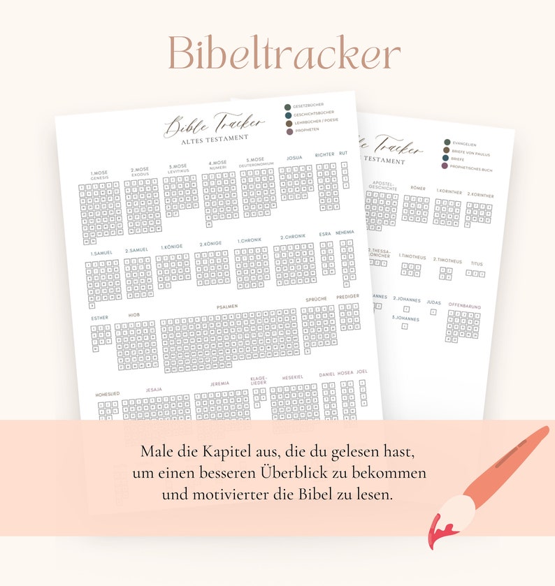 Puede incluir: Un rastreador de la Biblia imprimible con una cuadr&iacute;cula en blanco y negro para marcar los cap&iacute;tulos le&iacute;dos. El rastreador est&aacute; dividido en dos secciones: Antiguo Testamento y Nuevo Testamento. El texto "Bible Tracker" est&aacute; escrito en cursiva en la parte superior de la p&aacute;gina.
