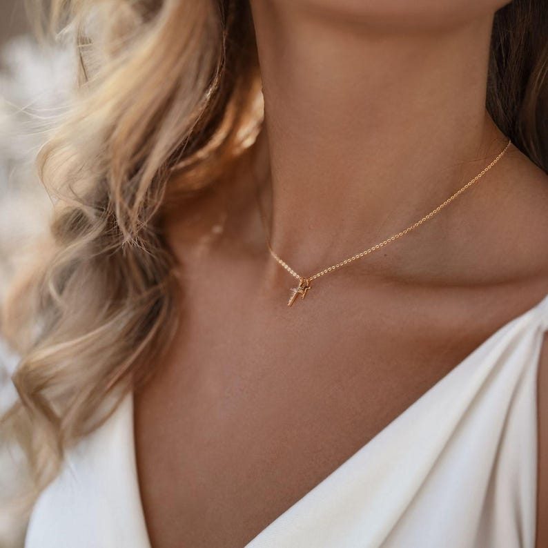 Christliche Halskette mit Kreuz gold vergoldet 18k mit zwei Kreuzen