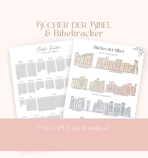 BÜCHER DER BIBEL Planer Guide christlich & Bible Tracker für Bibelstudium: Altes + Neues Testament Download zum Ausdrucken | Digitale Datei