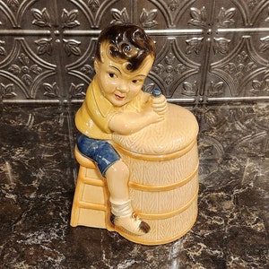 Rare Vintage Boy on Stool Churning Butter Cookie Jar