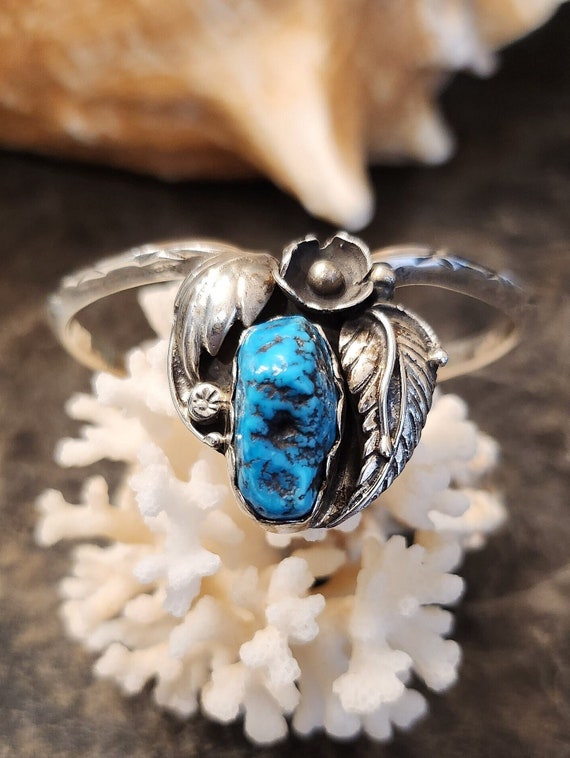 Vintage Sterling Silver Turquoise Cuff Bracelet w… - image 1