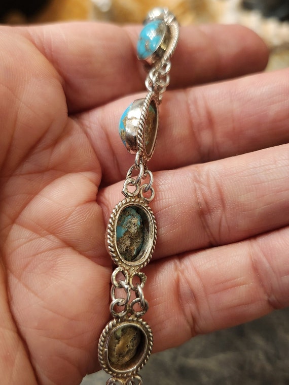 Vintage Sterling Silver Turquoise Link Bracelet w… - image 4