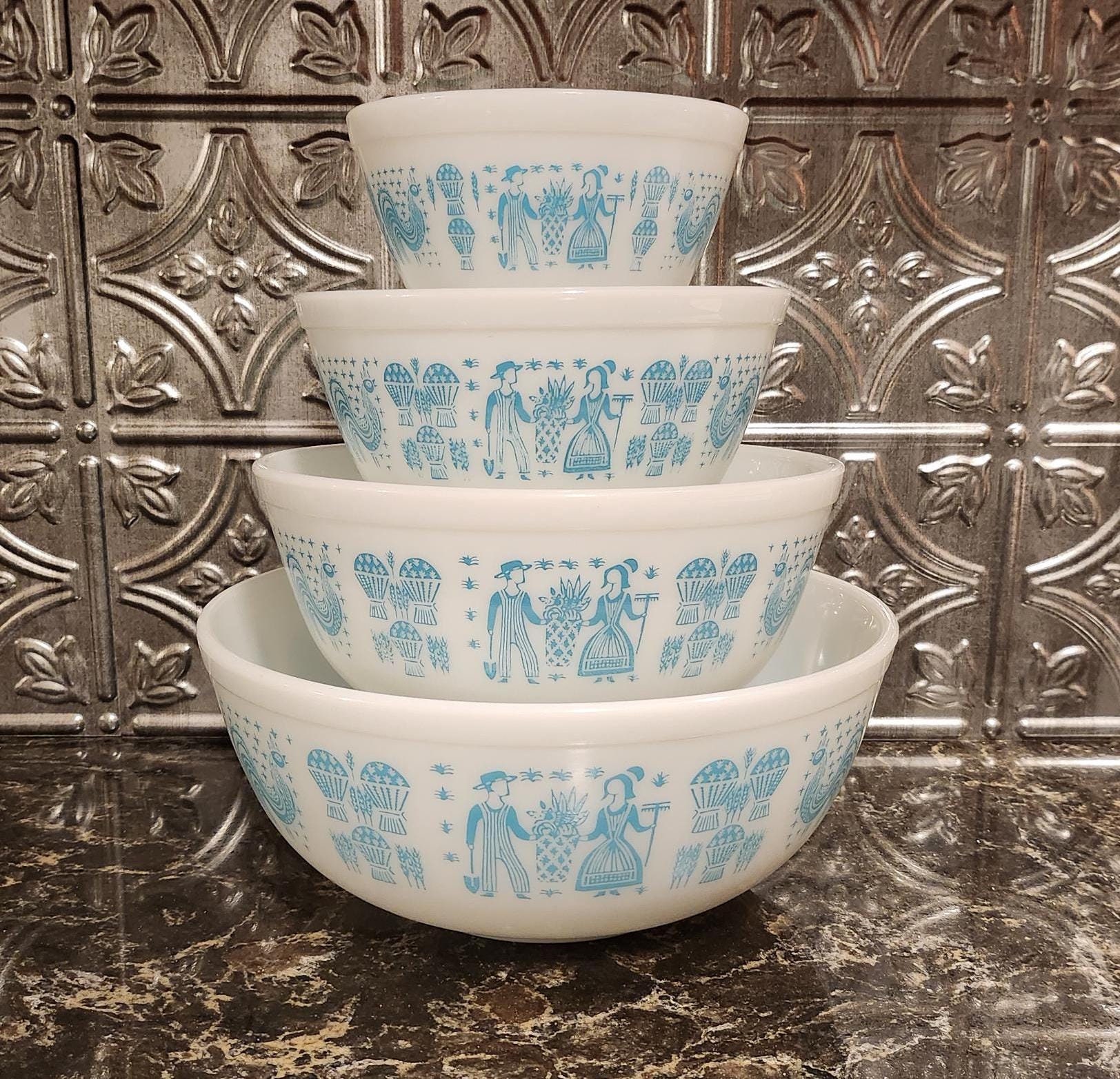 Vintage Pyrex Set of 4 Blue Amish Butterprint Nesting Bowls - Etsy