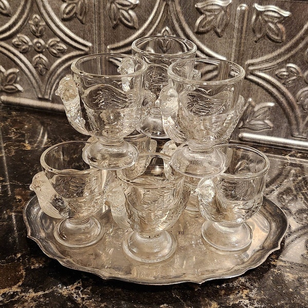 Vintage Set of 8 Hen-Shaped Glass Egg Cups, France