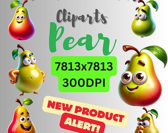 Pear Clipart Set: 10 Cartoon Fruit Illustrations (Digital Download)