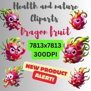 Dragon Fruit Clipart Set: Cartoon Tropical PNG Illustrations (Digital Download)