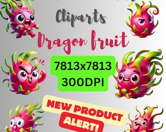 Dragon Fruit Clipart Set: Cartoon Tropical PNG Illustrations (Digital Download)