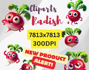 Whimsical Radish Clipart Set: 3D Pixar Style Designs (Digital Download)