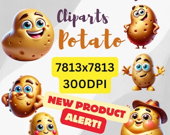 10 Cute Potato Illustrations 3D Cartoon Style High-Resolution Clipart Instant Download