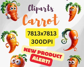 Whimsical Carrot Clipart: 3D Pixar Style Designs (Digital Download)