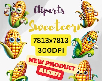 Whimsical Sweetcorn Clipart: 3D Pixar Style Designs (Digital Download)