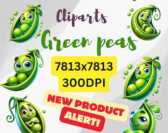 Adorable Green Pea Illustrations 10 High-Resolution 3D Cartoon Style Instant Download