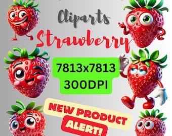 Strawberry Clipart Set: 3D Pixar-Style Illustrations (Digital Download)