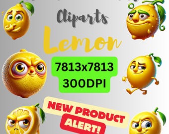 Vibrant Lemon Clipart: 3D Pixar Style Illustrations (Digital Download)