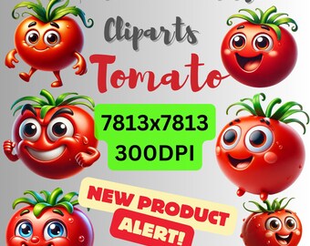Funny Cartoon Tomato Clipart: Pixar-Style 3D Illustration (Digital Download)