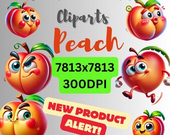 Peach Clipart Set: 3D Cartoon Fruit Images (Digital Download)