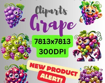Whimsical Grape Clipart | 10 Unique PNG 300 DPI | Digital Grape Graphics High-Resolution